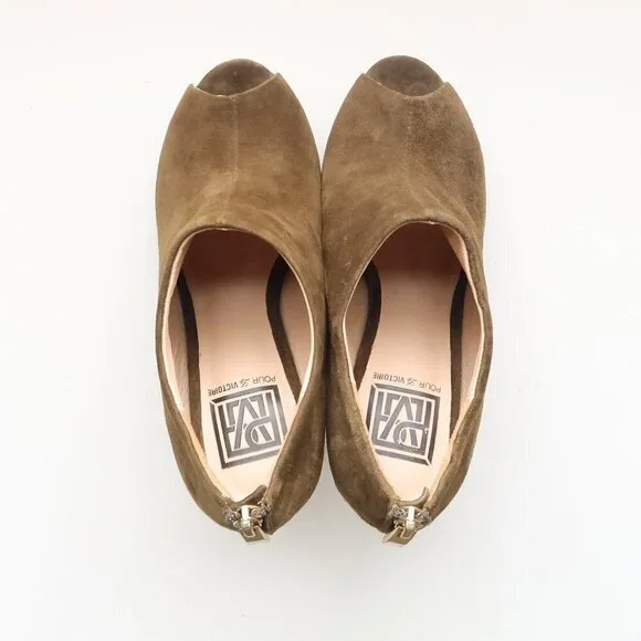 Pour La Victoire Moss Green Suede Leather Peep Toe Stiletto Heel Bootie Shoes 6 - Picture 4 of 15